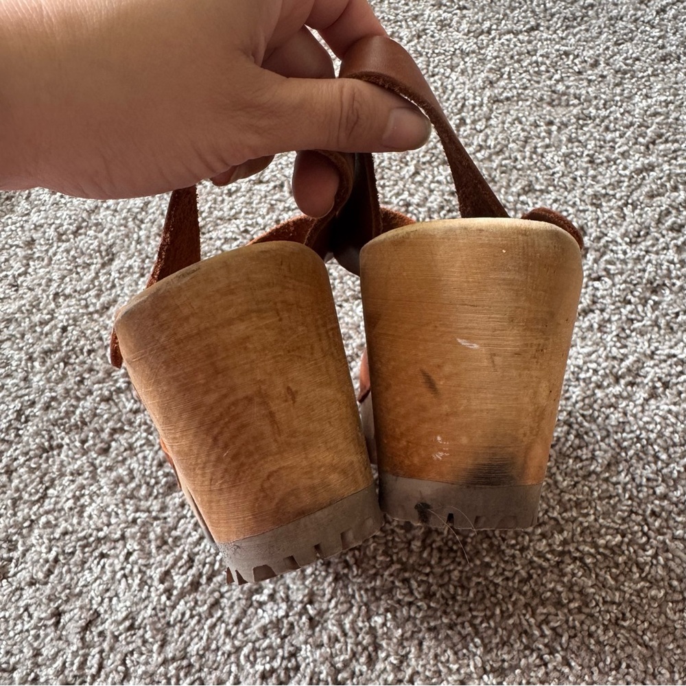 MIA Brown Leather Abba Clogs Size 36 US 6 Luggage Swedish 70’s Hippie Boho - Picture 6 of 11